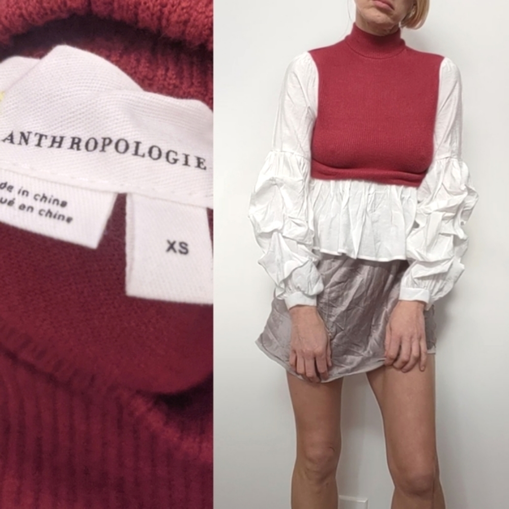 Anthropologie Red Sleeveless Mock Neck Layered Blouse